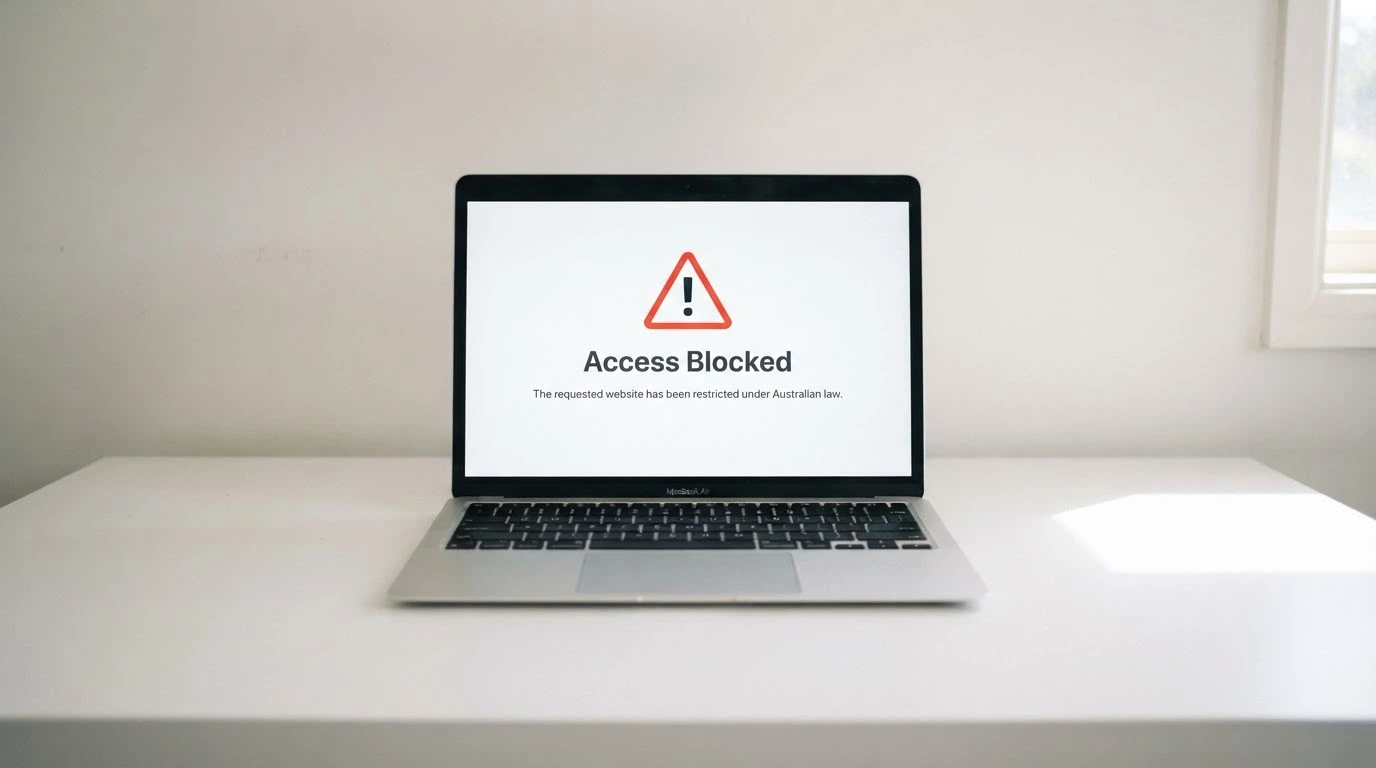 A browser window displaying the ACMA website-blocking notice that appears when an illegal gambling site is blocked by Australian ISPs