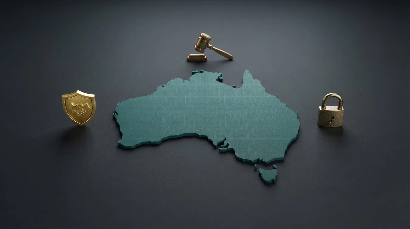 A stylised map of Australia with regulatory icons for the Interactive Gambling Act and ACMA enforcement