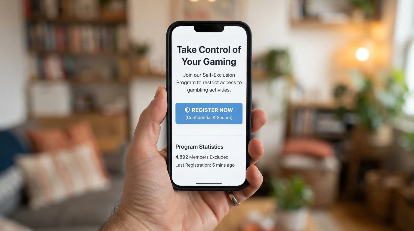 The BetStop National Self-Exclusion Register landing page with the registration button and key statistics visible