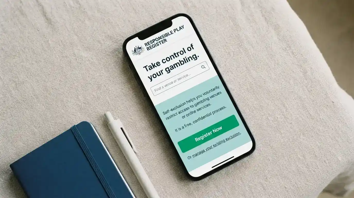 The BetStop National Self-Exclusion Register homepage on a smartphone screen