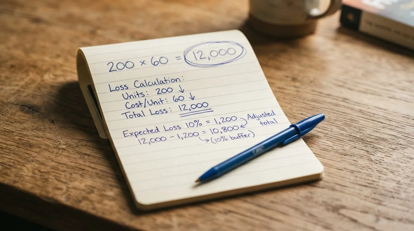A notepad showing handwritten arithmetic: bonus × wagering multiple = turnover, with the total circled.