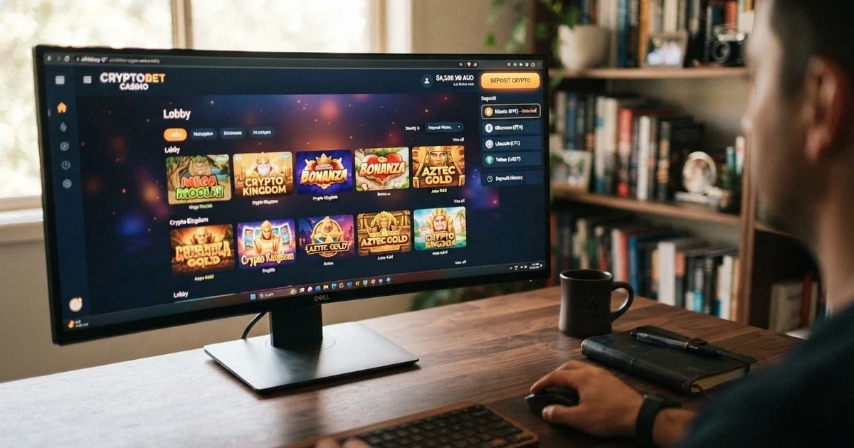 A desktop browser showing an offshore crypto-casino lobby with a BCH deposit option highlighted