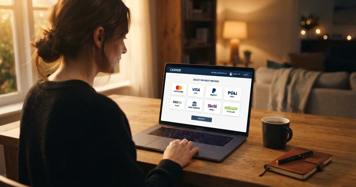 Australian online casino payment screen showing bank-transfer deposit options among several payment methods in a cashier interface