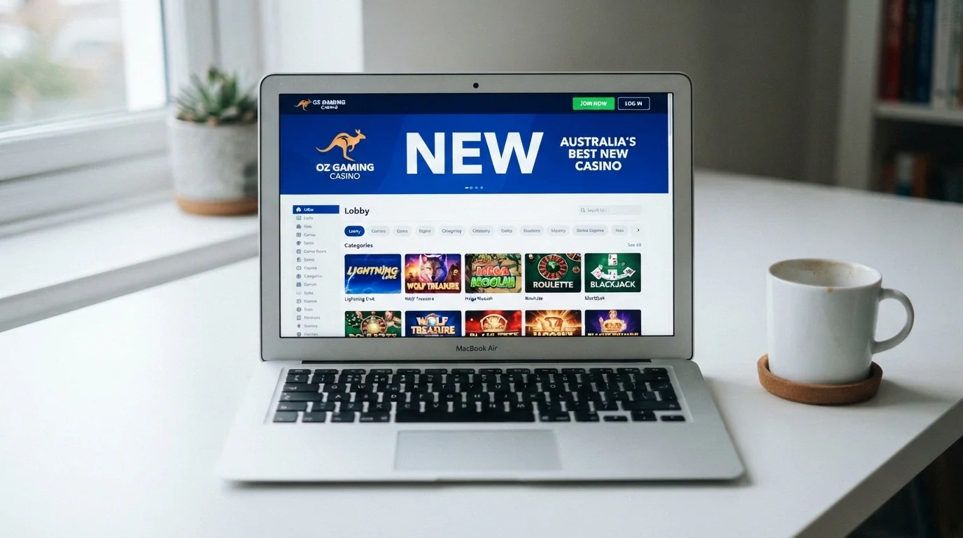 A “just launched” banner graphic over a clean online casino lobby interface