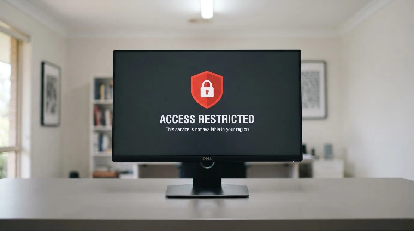 A desktop screen showing an ACMA website page about illegal offshore gambling enforcement, with a blocked-site notification visible, Australian government branding
