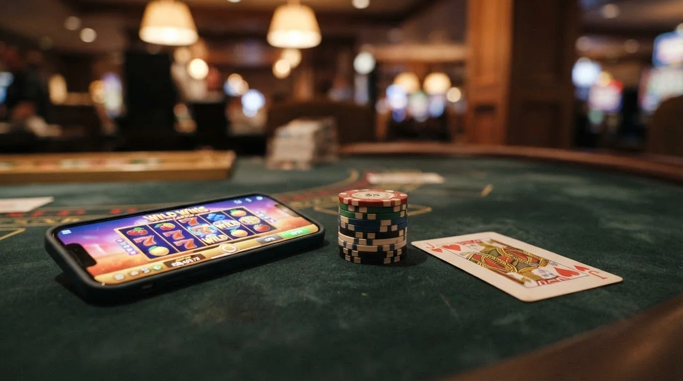 A clean comparison-table visual with four columns showing operator name, welcome bonus, free spins and wagering requirement for five AU-facing offshore casinos