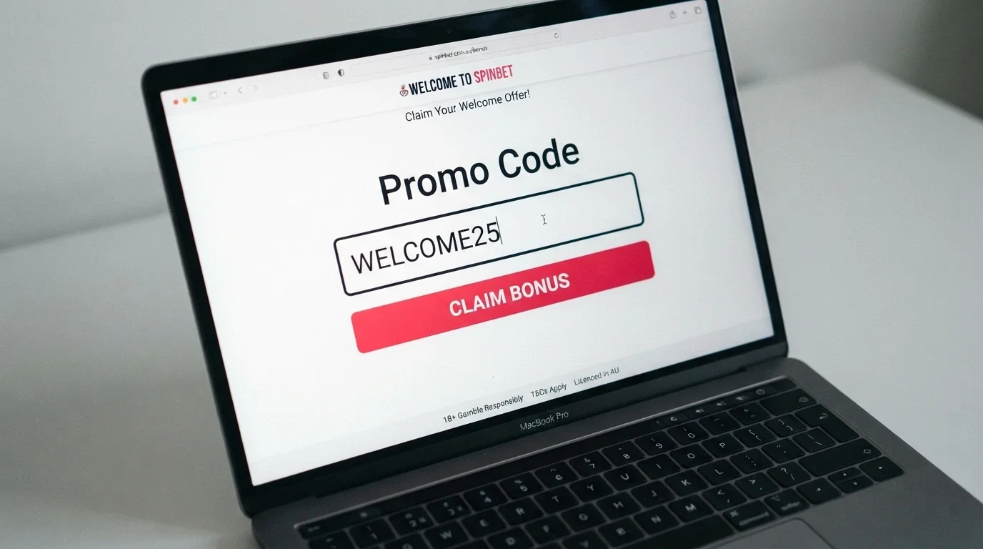 A close-up of a casino registration form with a “Promo Code” input box and a “Claim Bonus” button beneath it