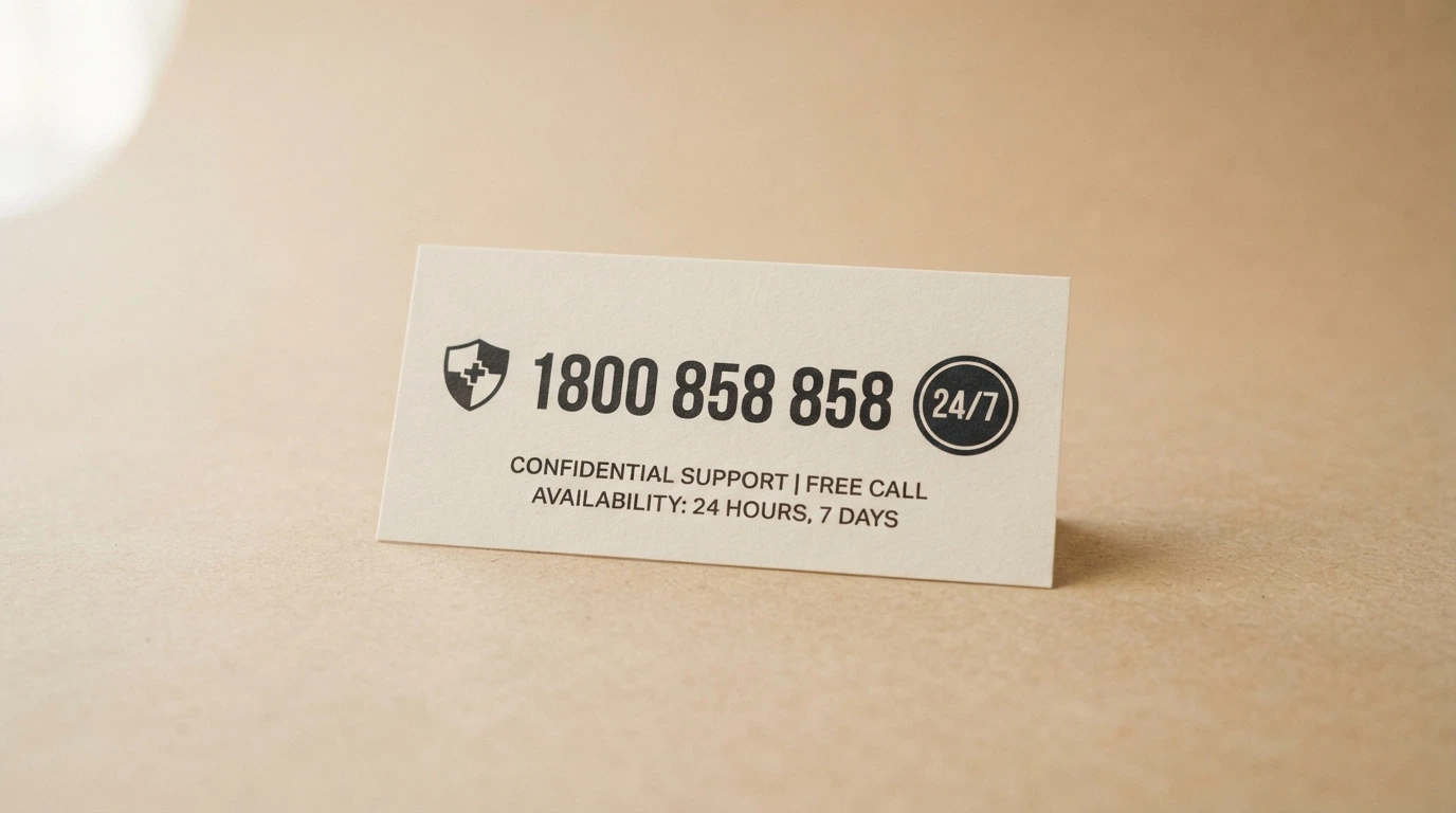A clean, calm composition showing the BetStop logo, the number 1800 858 858, and a 24/7 badge on a plain background