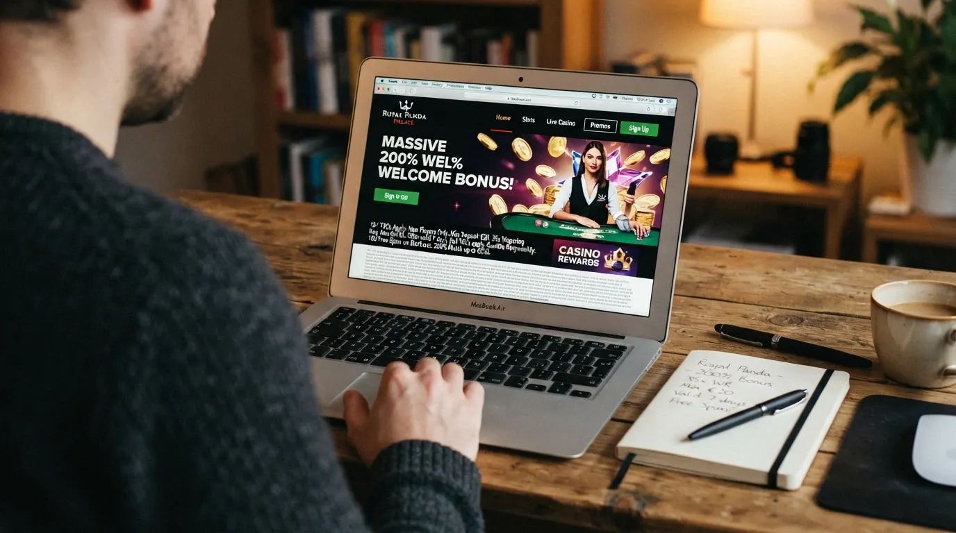 A casino promotions page displaying a percentage match bonus offer with terms and conditions in small print below